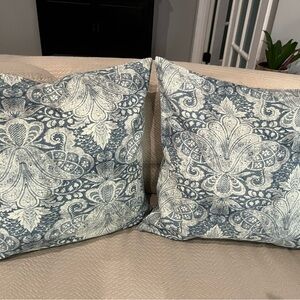 Pottery Barn Blue and White Accent Pillows with Paisley Design 20x20 SET for $40